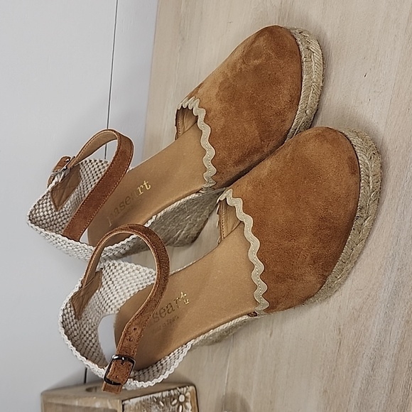 Paseart Suede Espadrille Wedges Cognac Brown 7 - Picture 8 of 9